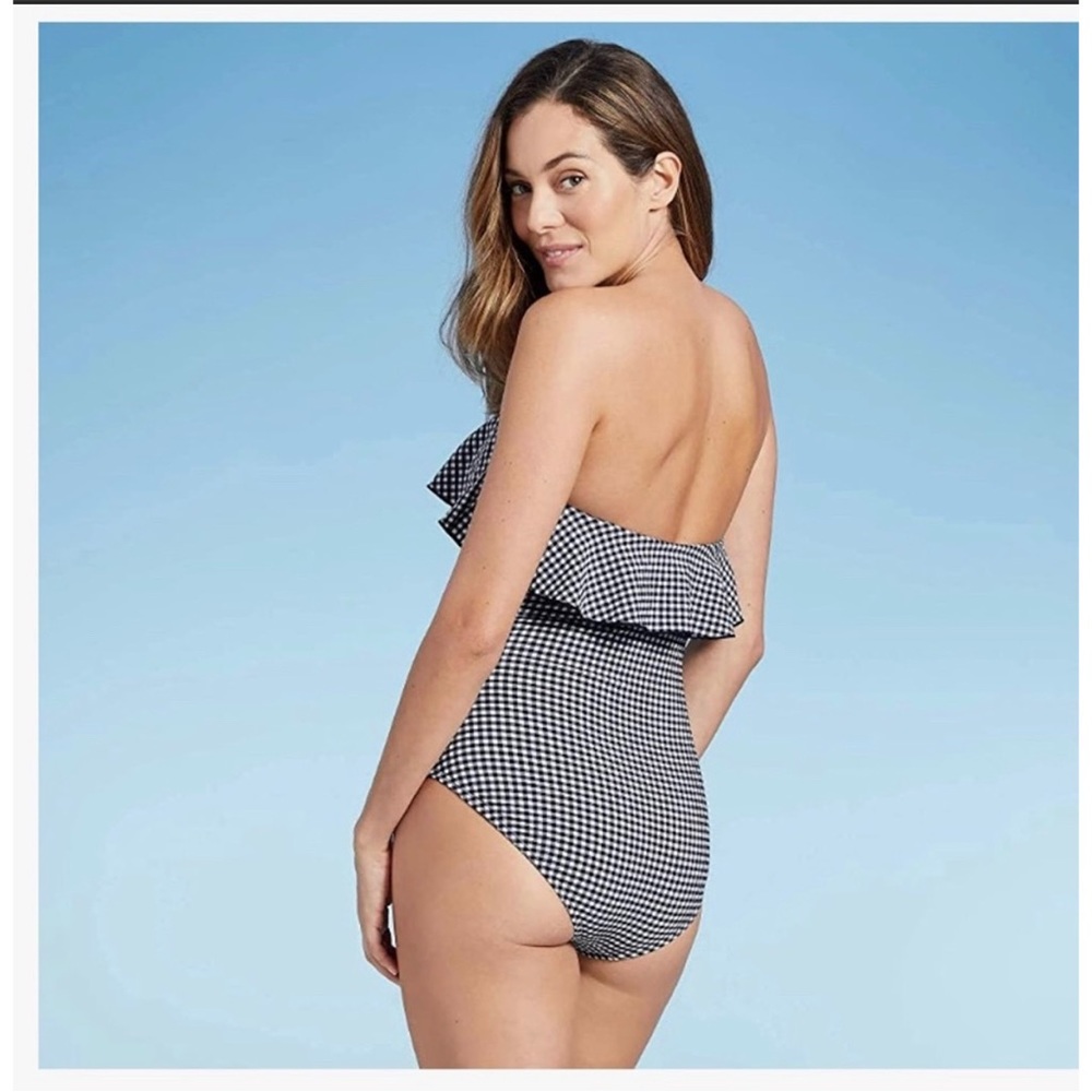 Kona Sol Navy Gingham One Piece Swimsuit Size S (4-6) Removable Straps NWT - Picture 8 of 10